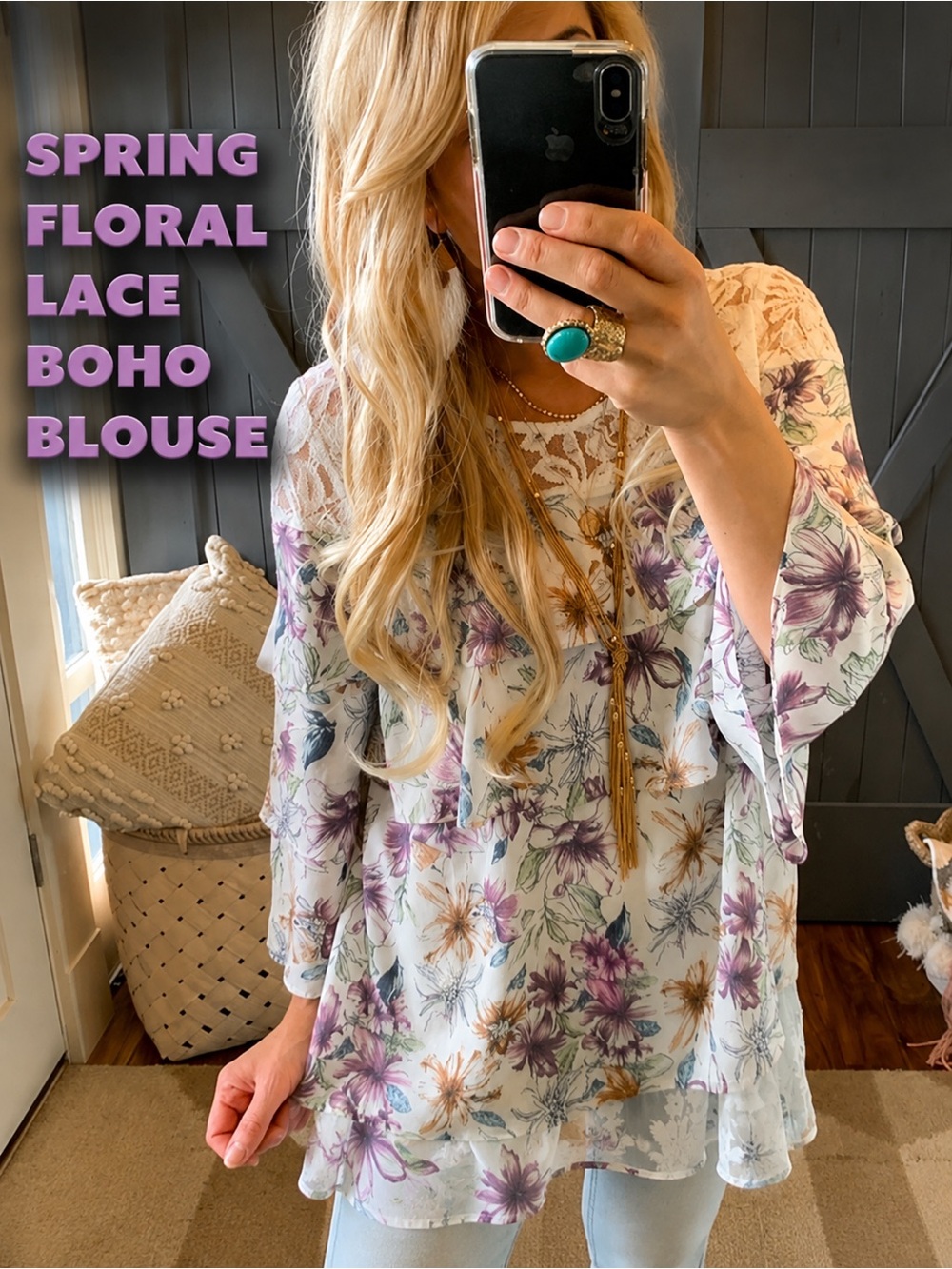 Spring Floral Lace Boho Blouse